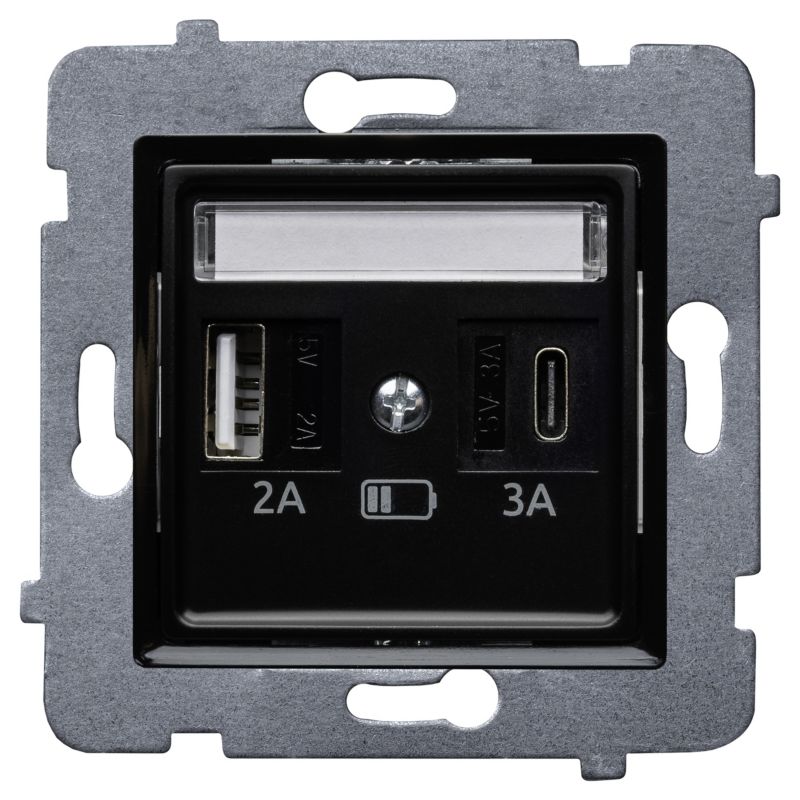 Rosa enkelt indbygget stikkontakt med jord og USB A+C, hvid