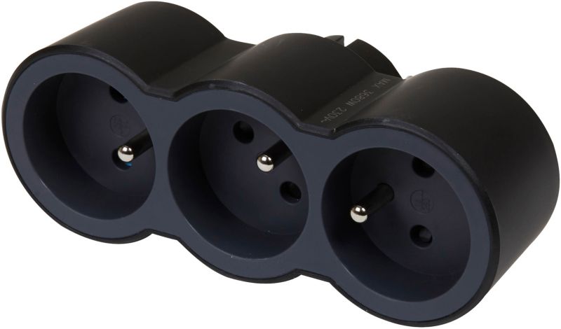 Legrand forgreningsstik med 3 jordede stik, mat-sort