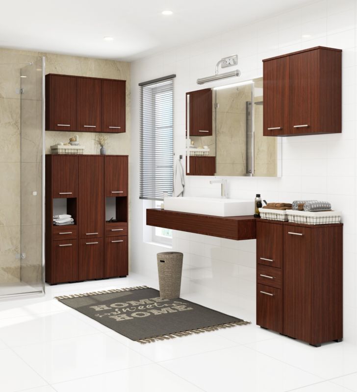 Akord Fin Wenge badeværelsesskab 30 cm 2 døre 1 skuffe mat‑wenge farve 5 hylder 30x30x140 cm 1 stk.