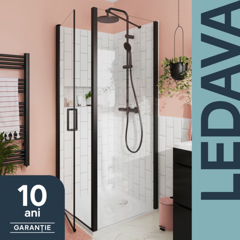 GoodHome Ledava brusevæg 90 cm mat‑sort / transparent
