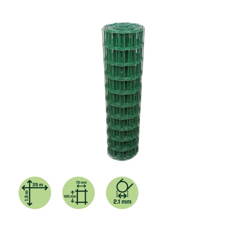 Blooma svejset hegnsnet 1,5 x 25 m med maskestørrelse 100 x 75 mm i grøn
