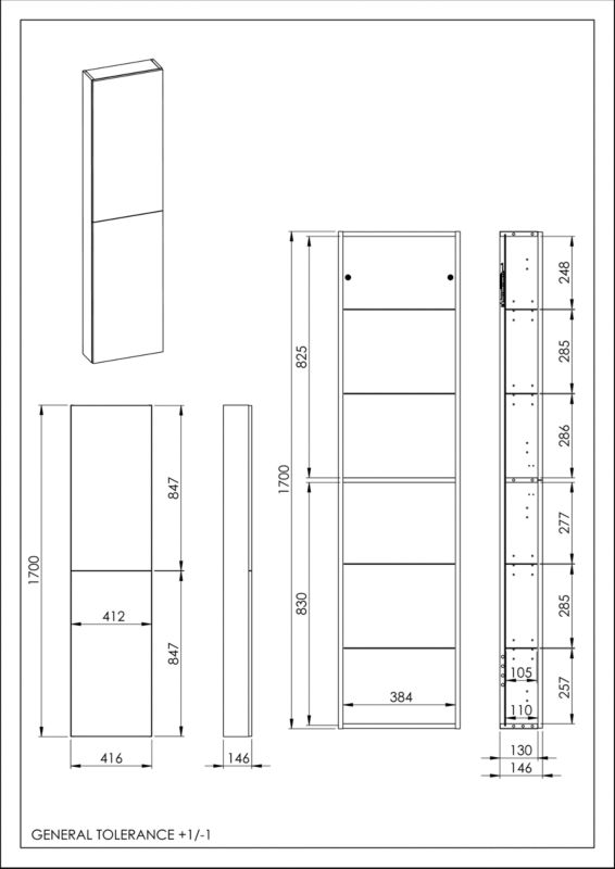 Roca Style badeværelsesskab 41,6 x 170 x 14,6 cm i fume