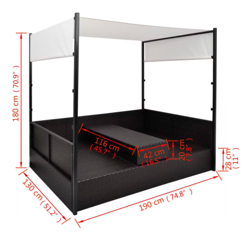 Solseng til 2 Personer med Baldakin 190x130 cm Sort