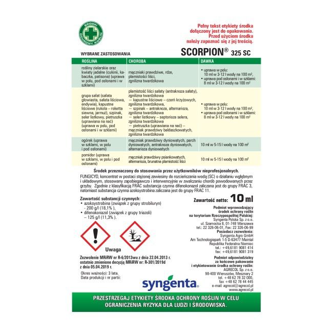 Svampemiddel Agrecol Scorpion 325 SC 10 ml til grøntsager og krydderurter