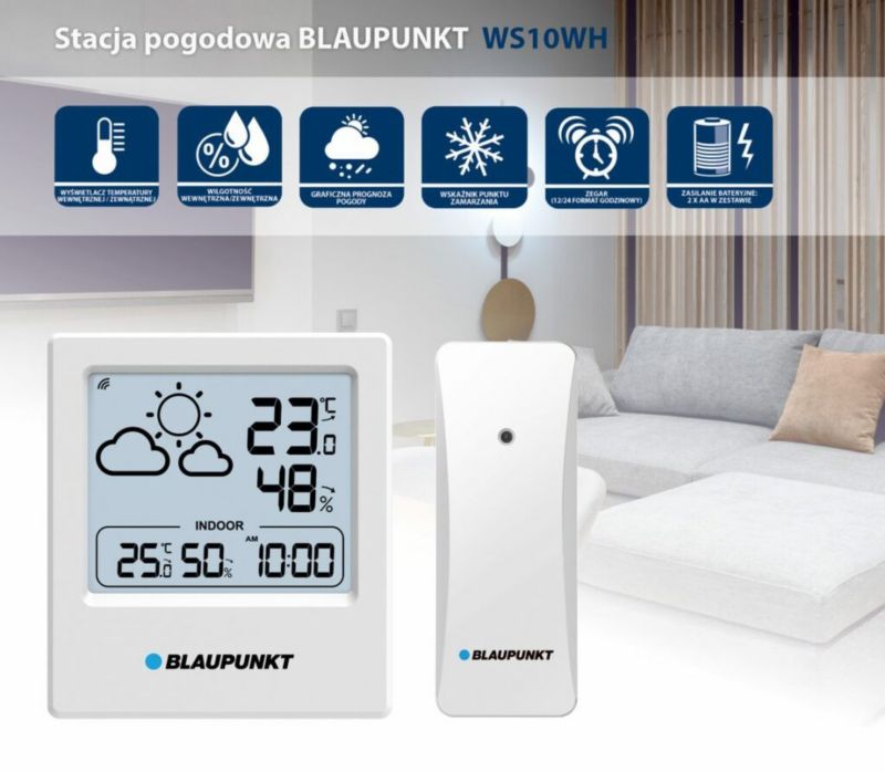 Blaupunkt vejrstation med trådløs udendørs sensor WS10WH, 1 stk.