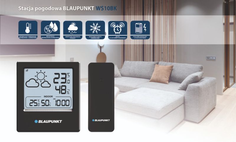 Blaupunkt WS10BK vejrstation med trådløs udendørs sensor, 1 stk.