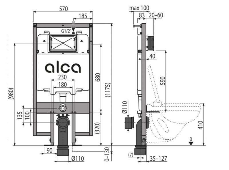 Indbygget WC-stel Slim Alcaderain til tørvægskonstruktion, 1 stk.