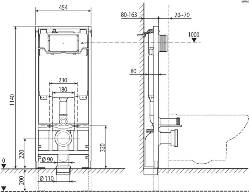 Indbygget WC-stel Roca Active One med krom trykknap