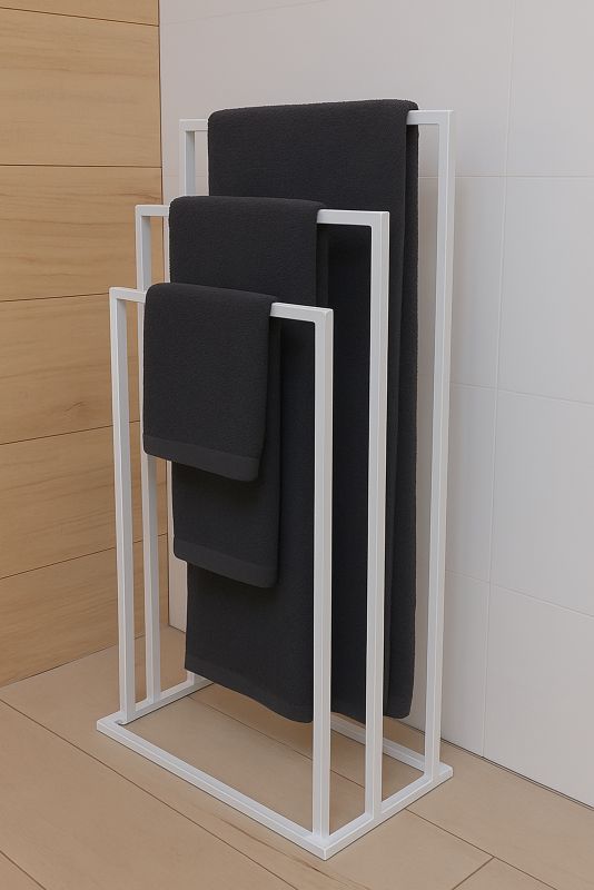 Fritstående Håndklædeholder 3-Arme Hvid Metal 45x21x86 cm