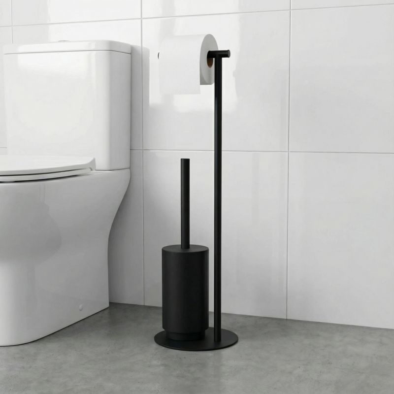 Toiletrulleholder og Toiletbørstesæt Kina Sort Mat 19 cm 5059340203560