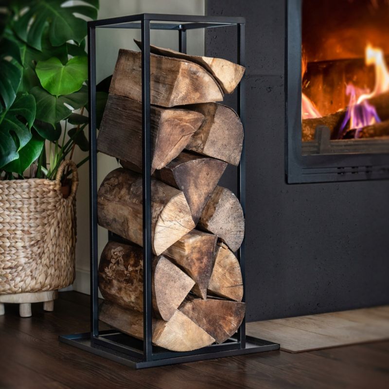 KADAX sort brændestativ til pejs med kurv til brænde