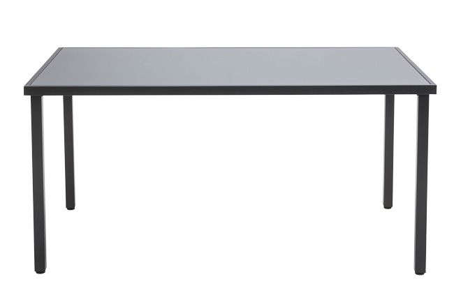 Dallas metalbord 150 x 90 cm med glasplade i grå