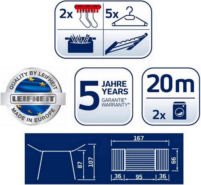 Leifheit Pegasus 200 Solid Comfort fritstående tørrestativ