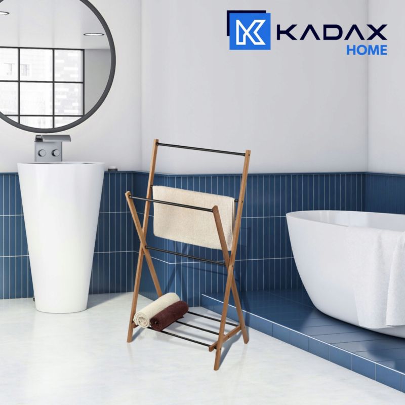 KADAX lodret tørrestativ i træ til tøj + fritstående badeværelsesstativ i træ