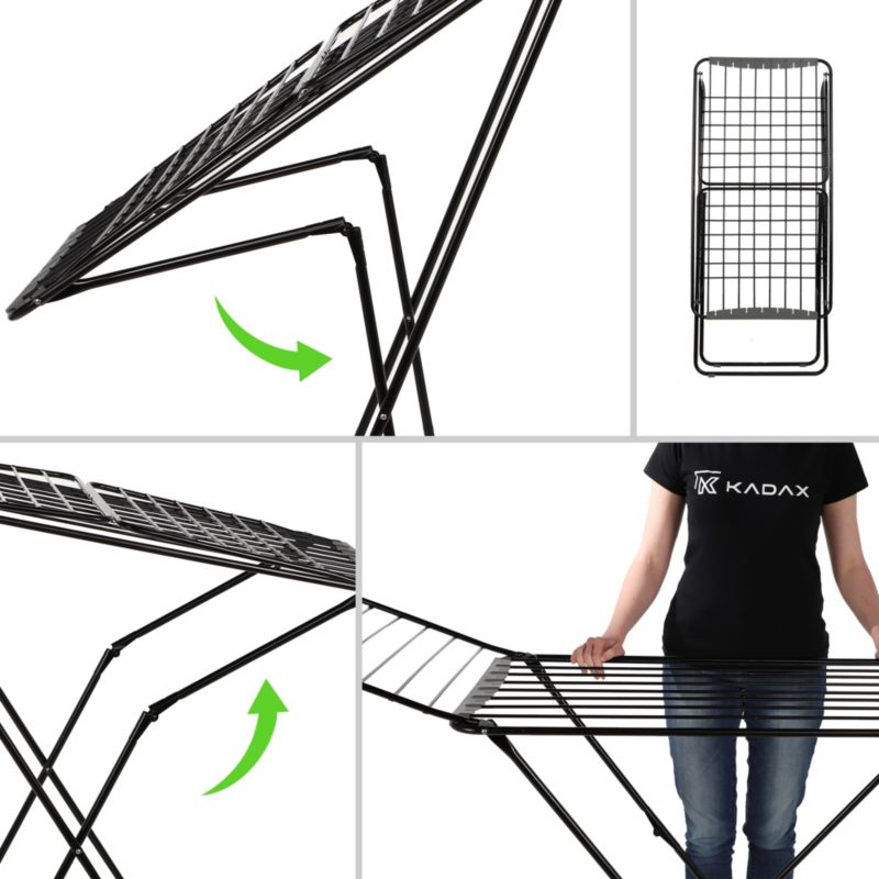Stabil fritstående tørrestativ KADAX med 20 m tørreplads, foldbart og stort til tøj og undertøj
