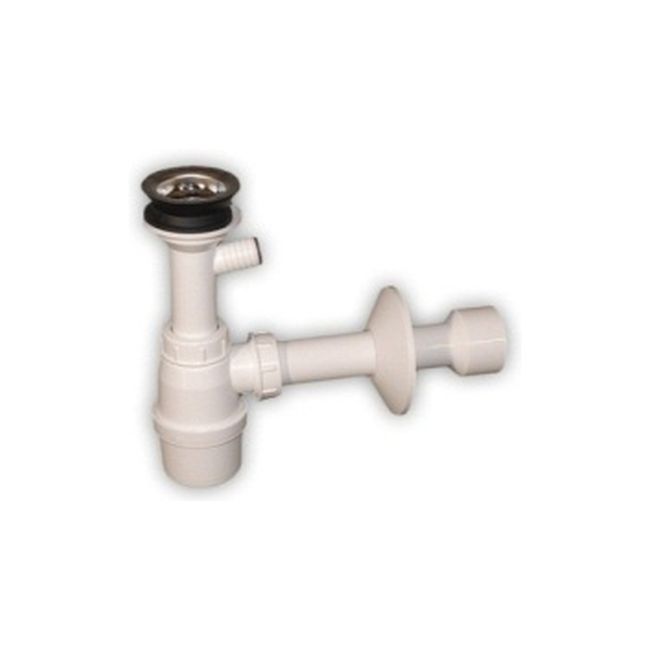 Sifon til håndvask med metalrist og afløb til vaskemaskine