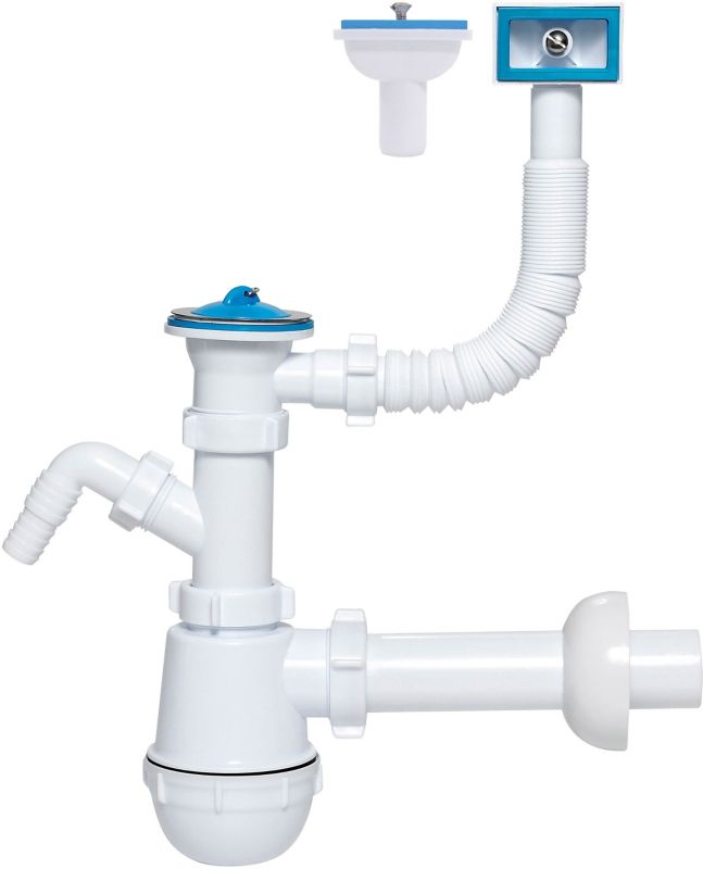 Syfon til 1-kammers vask Ani-plast 50 mm med afløb til vaskemaskine/overløb