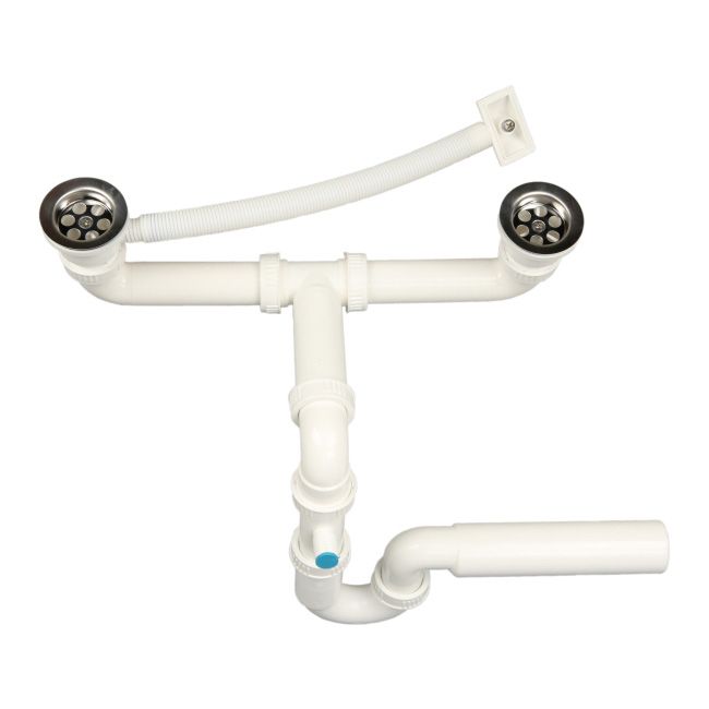 Sifon til dobbeltvask med overløb