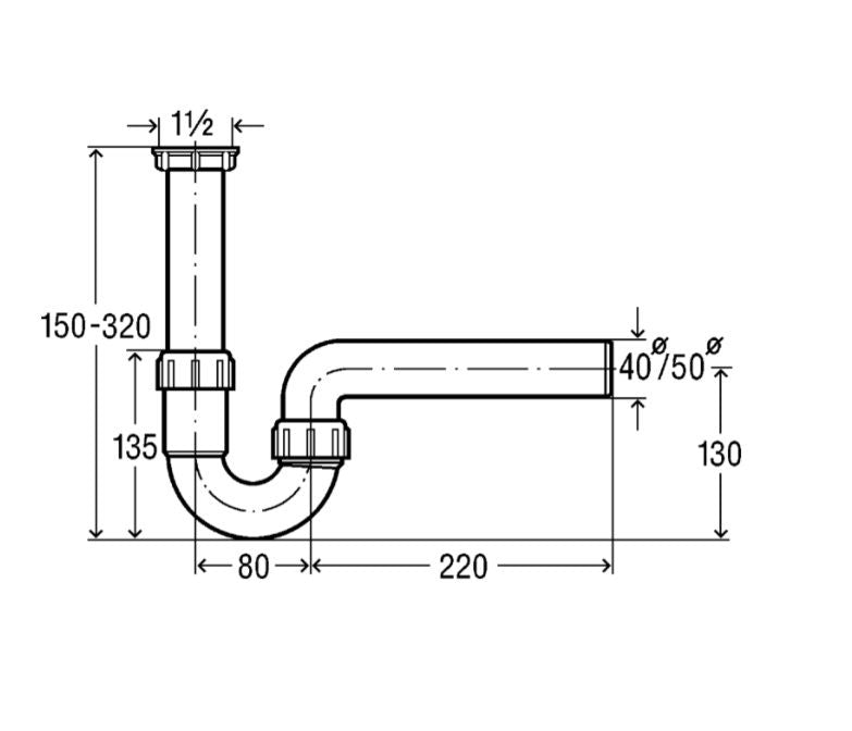 Viega rørsyfon 1 1/4" x 50 mm hvid, 1 stk.