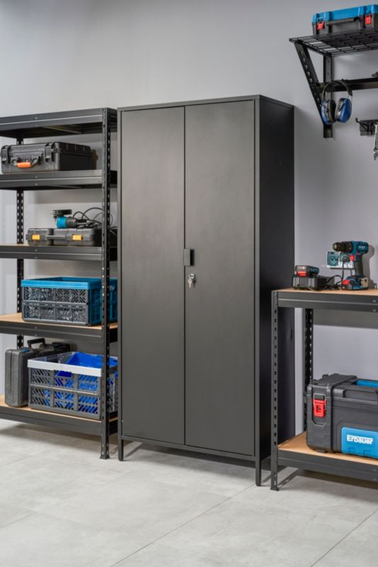 GoodHome Rand metalskab 180 x 80 x 40 cm mat-sort