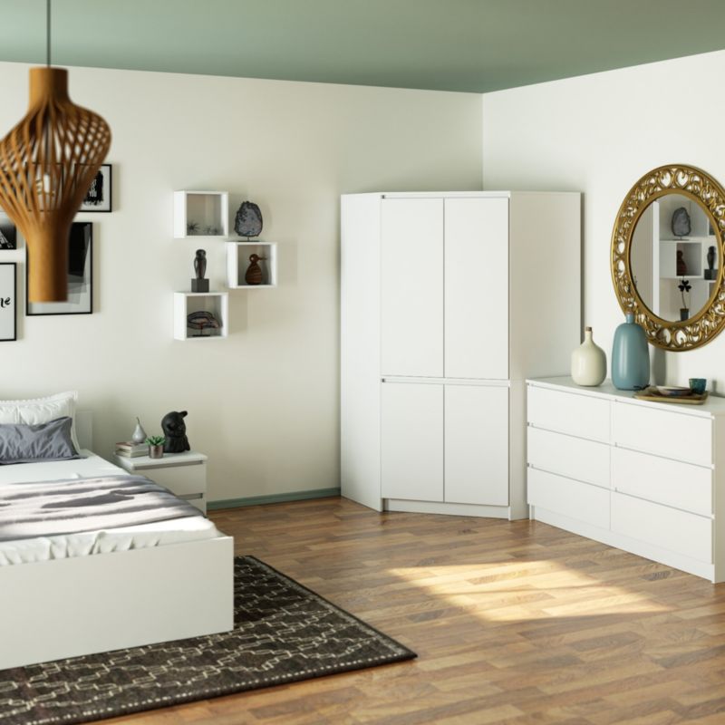 Hjørneskab Akord S100 Hvid 100 cm 4 låger mat hvid front 6 hylder 100x50x180 cm 1 stk.