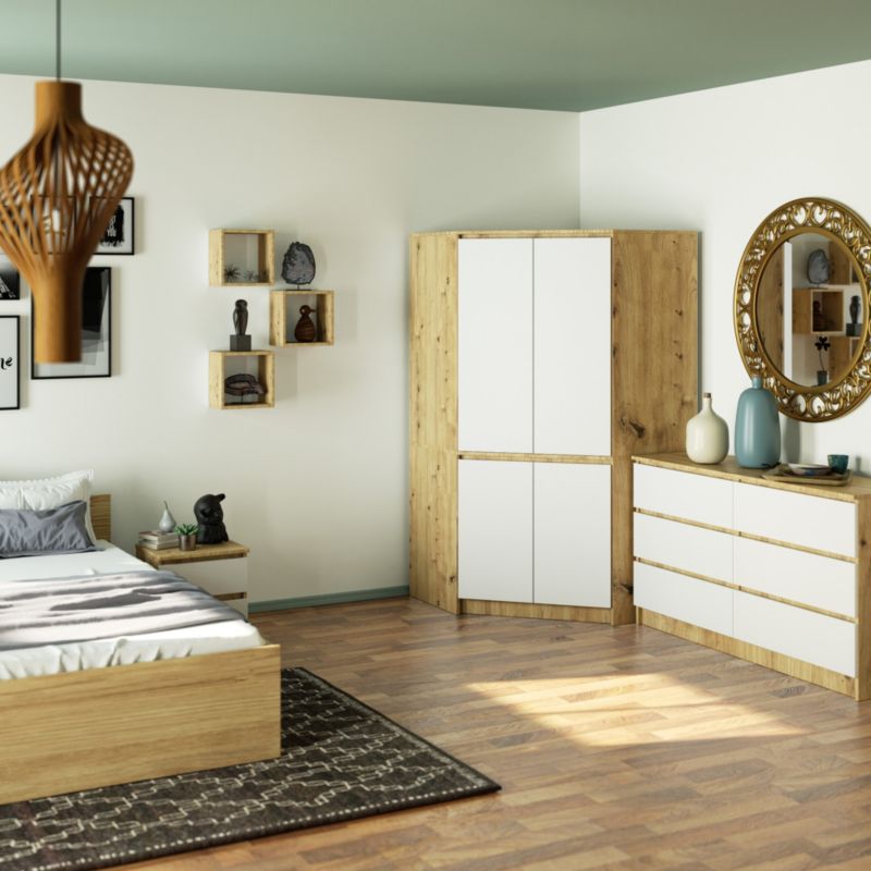 Hjørneskab Akord S100 Artisan Eg 100 cm 4 døre front i mat hvid 6 hylder 100x50x180 cm 1 stk.