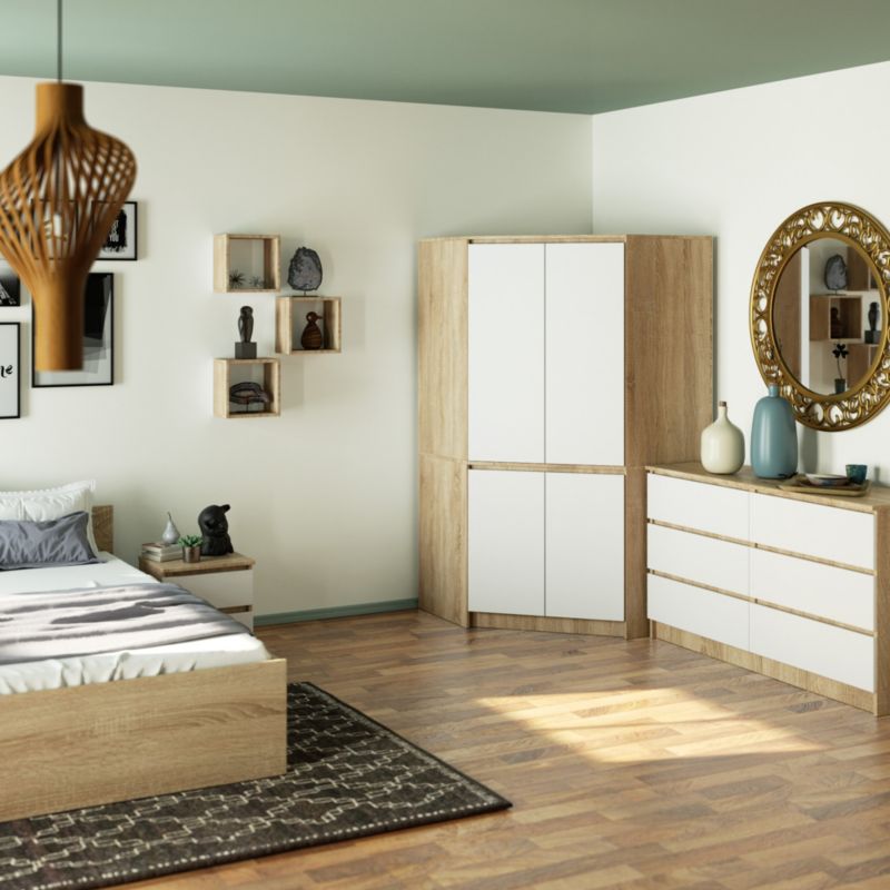 Hjørneskab Akord S100 Sonoma Eg 100 cm 4 døre mat-hvide fronter 6 hylder 100x50x180 cm 1 stk.