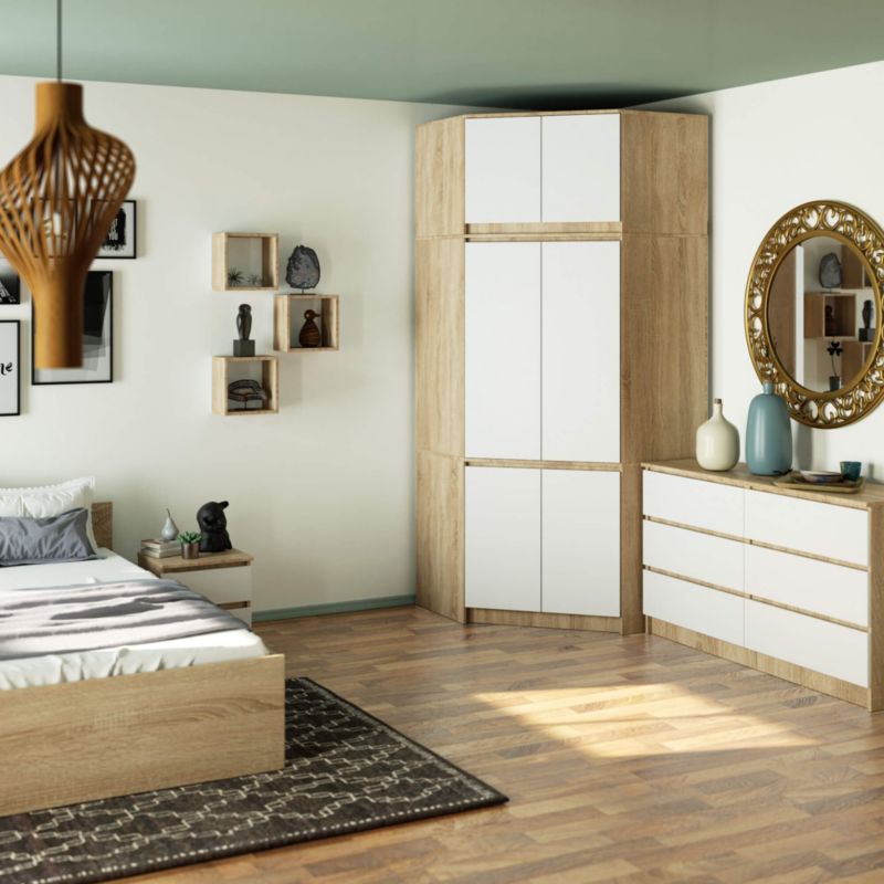 Hjørneskab med topsektion Akord S100 Sonoma Eg 100 cm 6 døre hvid mat 9 hylder 100x50x235 cm 1 stk.