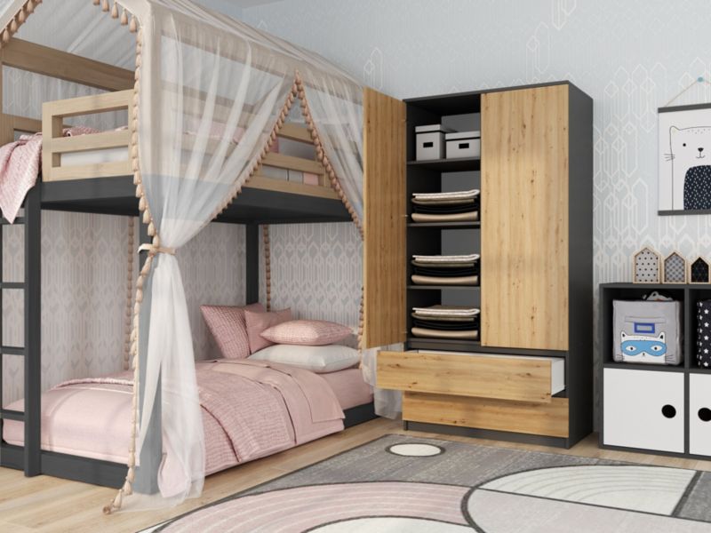 Topeshop SS-90 garderobeskab i antracit og artisan-eg 50 x 90 x 180 cm, 1 stk.