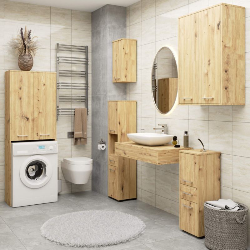 Akord Fin badeværelsesskab i Artisan eg 60 cm, 2 døre, mat Artisan eg, 2 hylder, 60x22,5x60 cm, 1 stk.