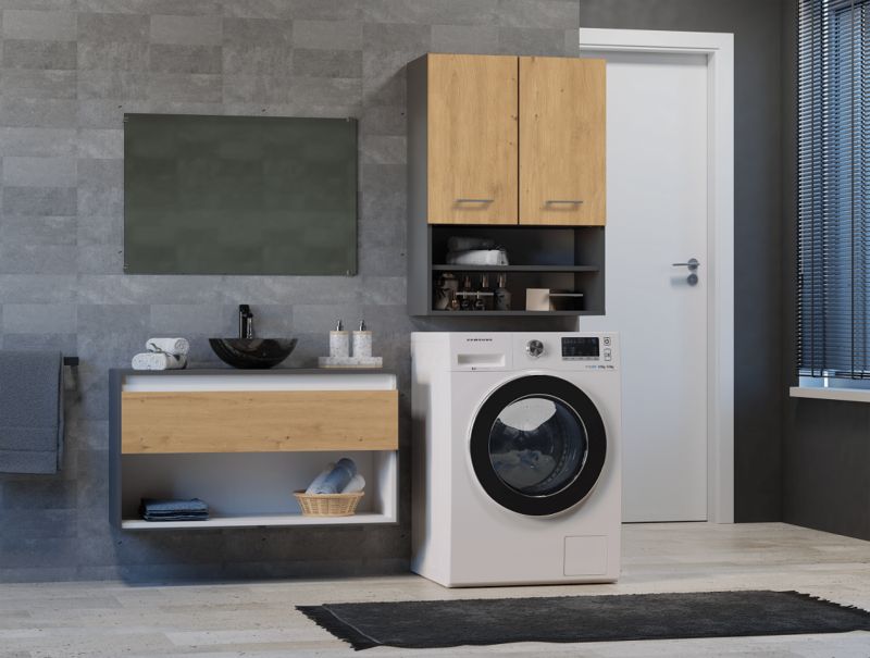 Topeshop Pola Mini DK væghængt badeværelsesskab - antracit og Artisan-eg 30 x 64 x 90 cm, 1 stk.