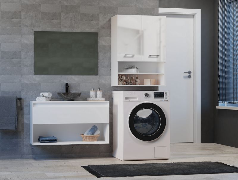 Topeshop Pola Mini DK væghængt badeværelsesskab - Højglans hvid 30 x 64 x 90 cm, 1 stk.