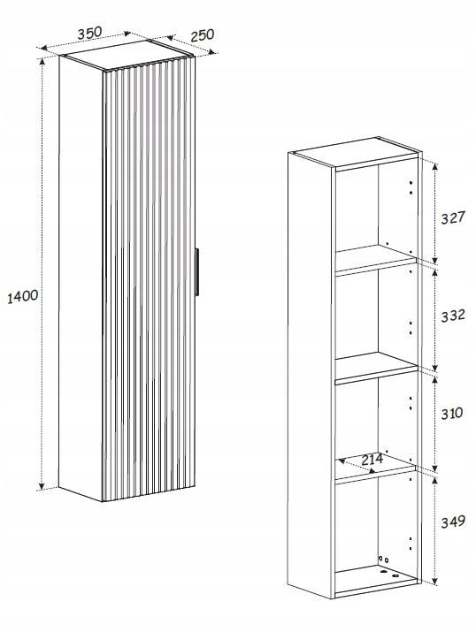 Badeværelsessæt Hængeskab 80 cm og Højskab 140 cm Sort Mat Riflet med Vask Adel