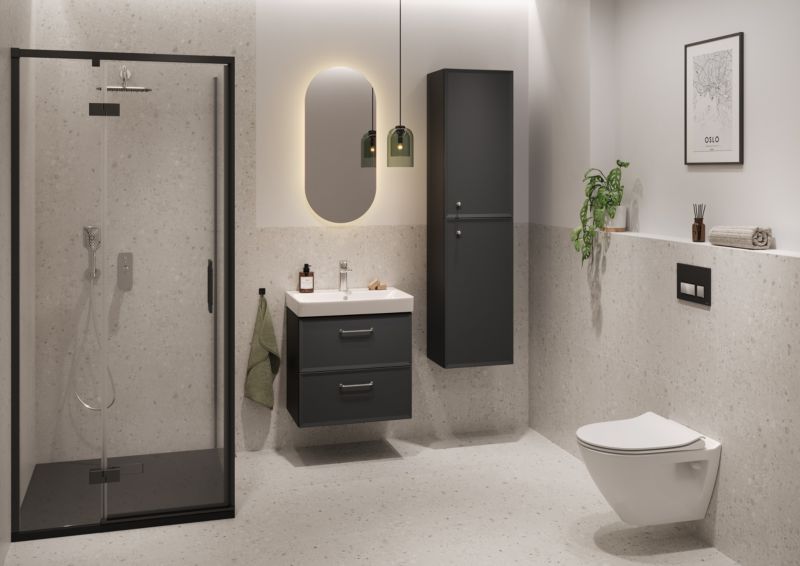 Væghængt underskab til vask Cersanit Mille Slim 60 cm mat sort