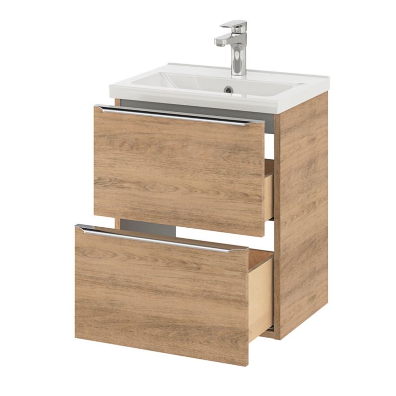 GoodHome Imandra Slim væghængt vaskeskab 50 cm i egetræ