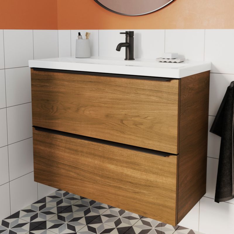 Goodhome Imandra Slim væghængt vaskeskab 80 cm valnød