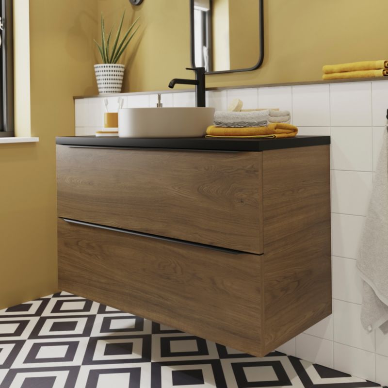 Goodhome Imandra væghængt underskab til vask 100 cm valnød