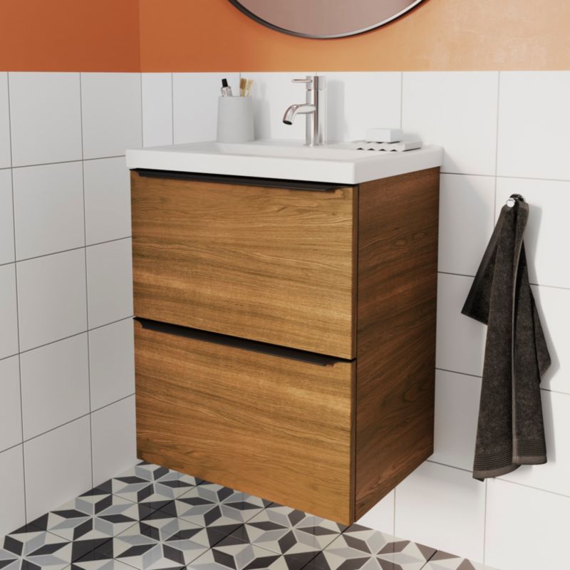 Goodhome Imandra væghængt smal vaskeskab 50 cm valnød