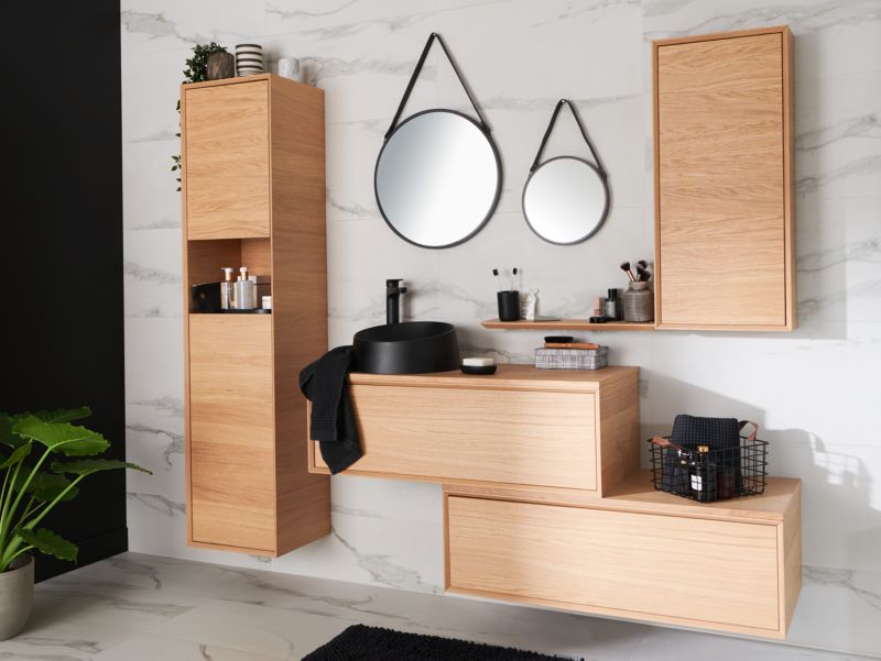 GoodHome Avela 100 cm skabsmodul med skuffe til bordmonteret vask i træ