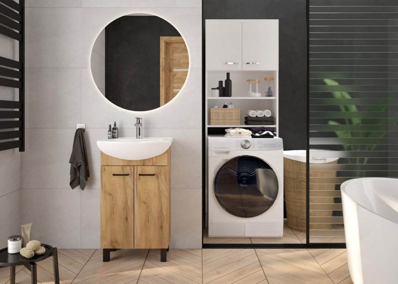 Skab med vask Deftrans Sat 50 cm i gylden eg