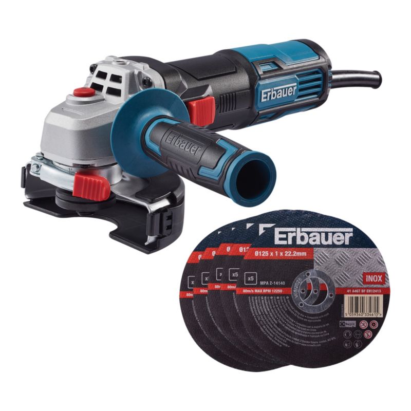 Erbauer vinkelsliber 750 W 125 mm med 5 skiver