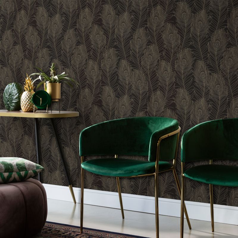 GoodHome Sedef sort vinyltapet på non-woven