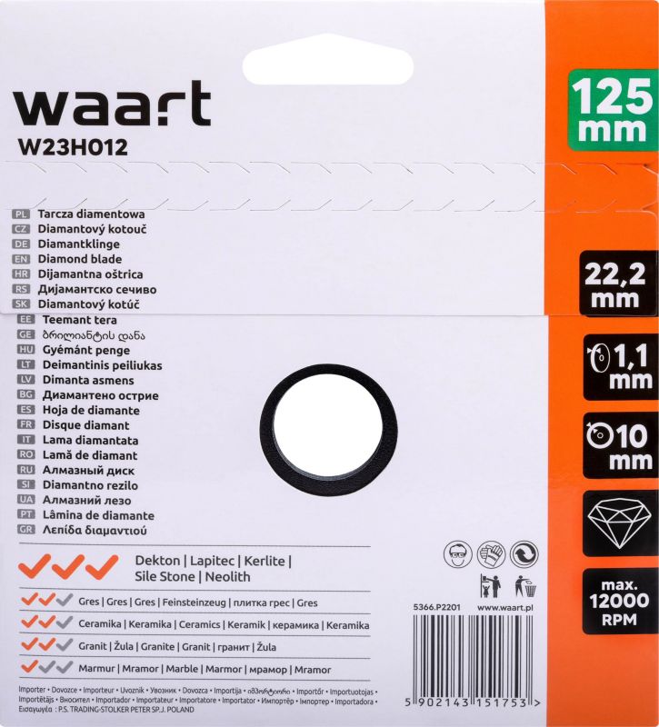 Waart turbo diamantklinge 125 x 1 x 22,2 mm
