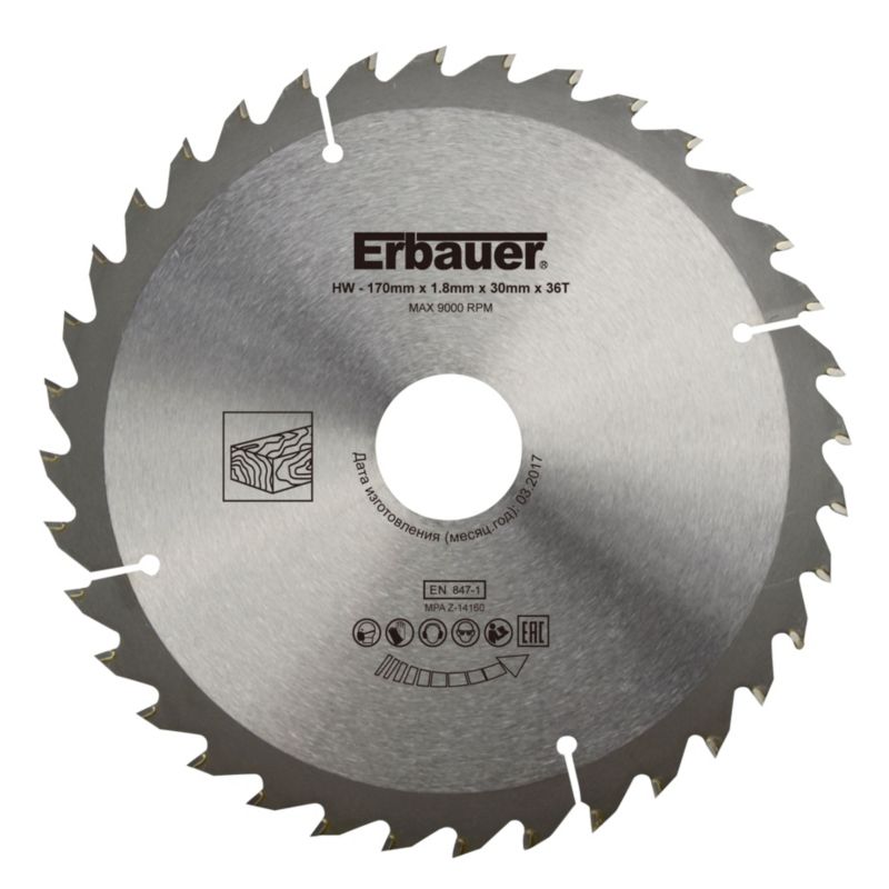 Erbauer træcirkelsavklinge 170 x 30/20/16 mm 36T