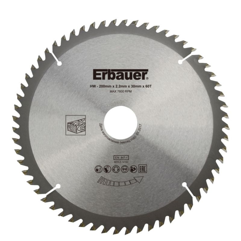 Erbauer træcirkelsavklinge 200 x 30/20/16 mm 60T