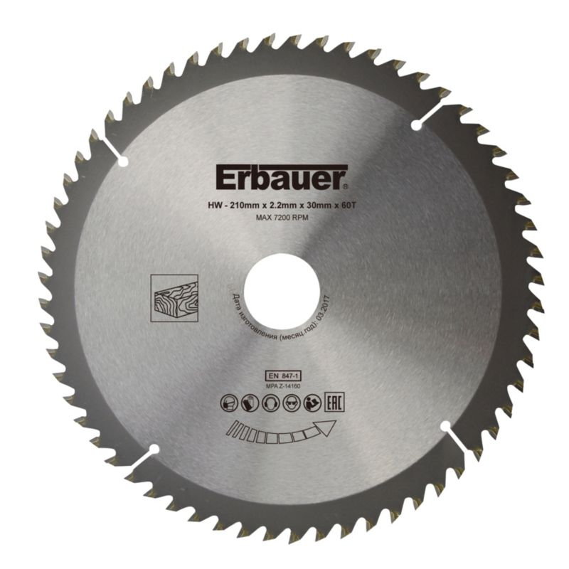 Erbauer træcirkelsavklinge 210 x 30/25/20/16 mm 60T
