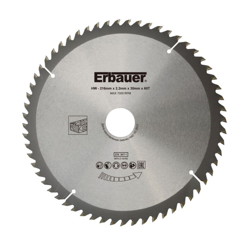 Erbauer træcirkelsavklinge 216 x 30/25/20/16 mm 60 tænder