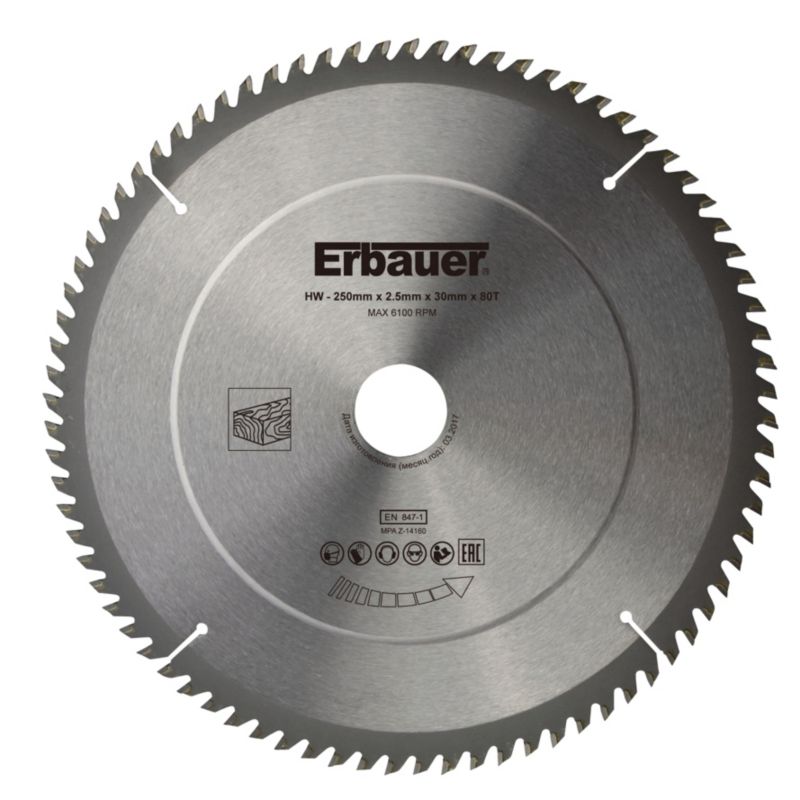 Erbauer træskæreskive 250 x 30/25/20/16 mm 80T