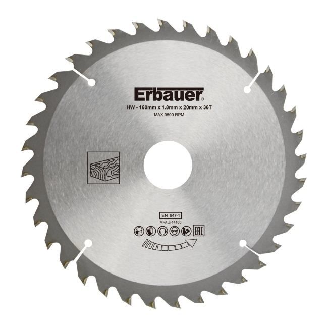 Erbauer træskive Ø 160 x 20/16 mm 36T