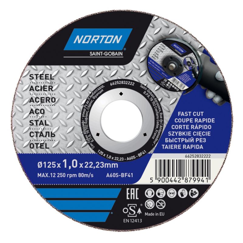 Norton korundskive til stålskæring 41-125 x 1,0 x 22,2 mm